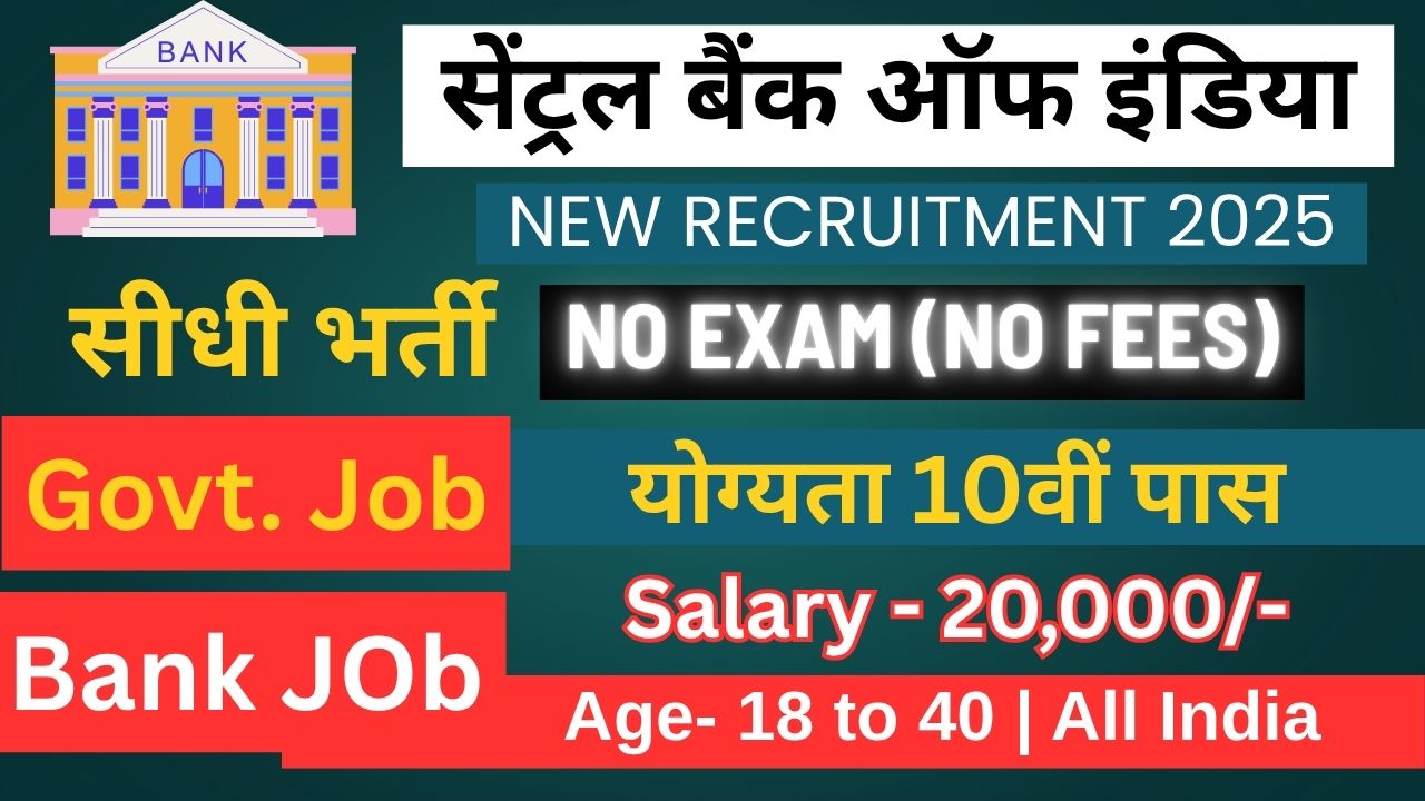 Central Bank of India Recruitment 2025 10th Pass Govt Job Apply Now